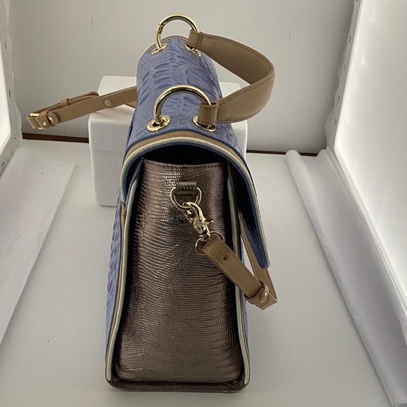 Lavender Croc-Embossed Top-Handle Satchel with Tan Trim - Picture 3 of 8